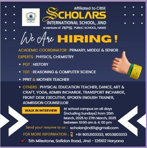 School Jobs at  Scholars International School ,  Jind